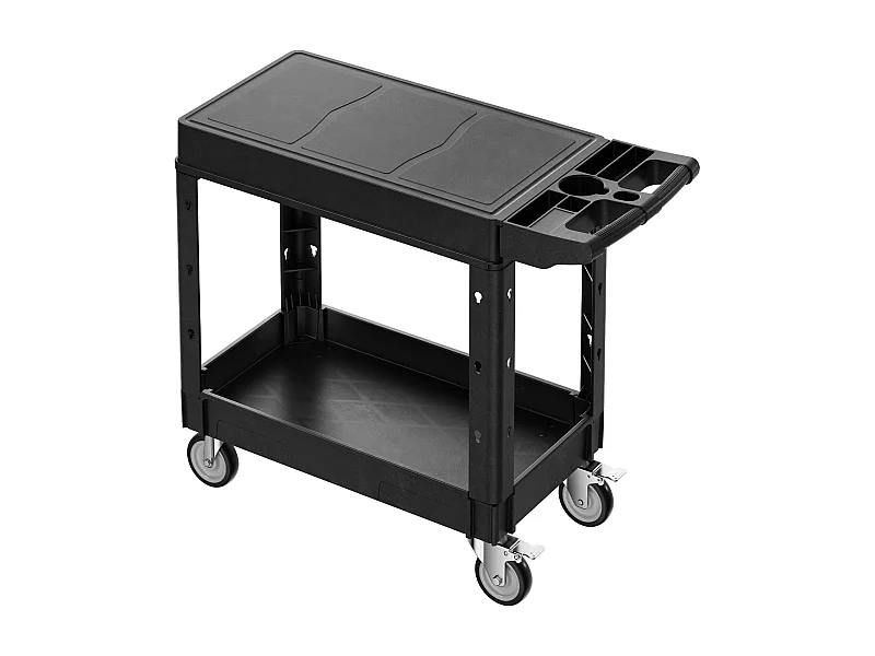 Chariot de Service SucceBuy Desserte à Roulettes Utilitaire en Plastique Robuste à 2 Niveaux avec Roues Pivotantes 360° (2 avec Freins), 1015x450x850 mm