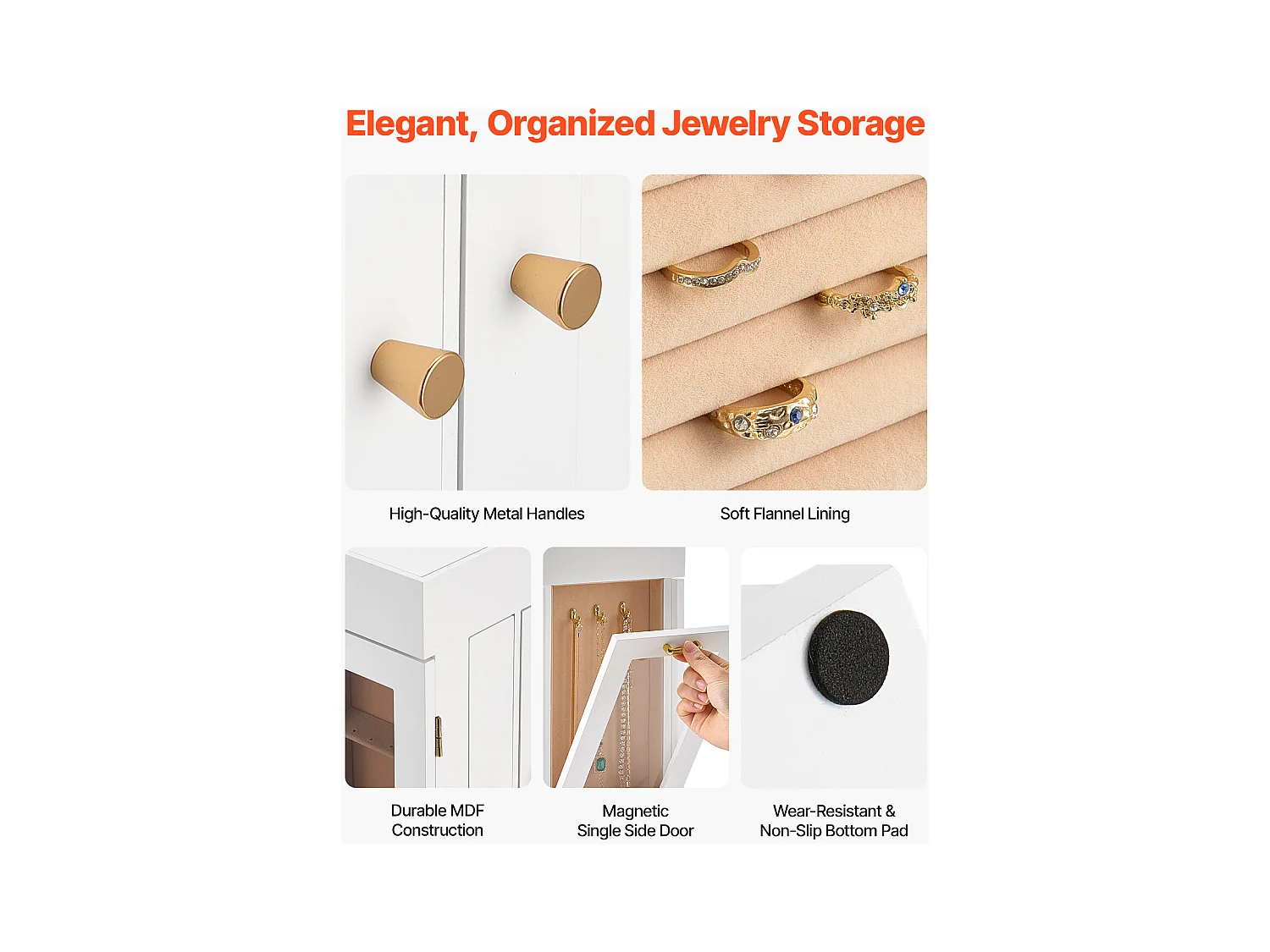 Boîte à Bijoux Rotative SucceBuy à 360°, avec Porte Magnétique, Fenêtre en Acrylique, 4 Crochets Intégrés de Colliers, Poignées Métal, Doublure en Flanelle Douce