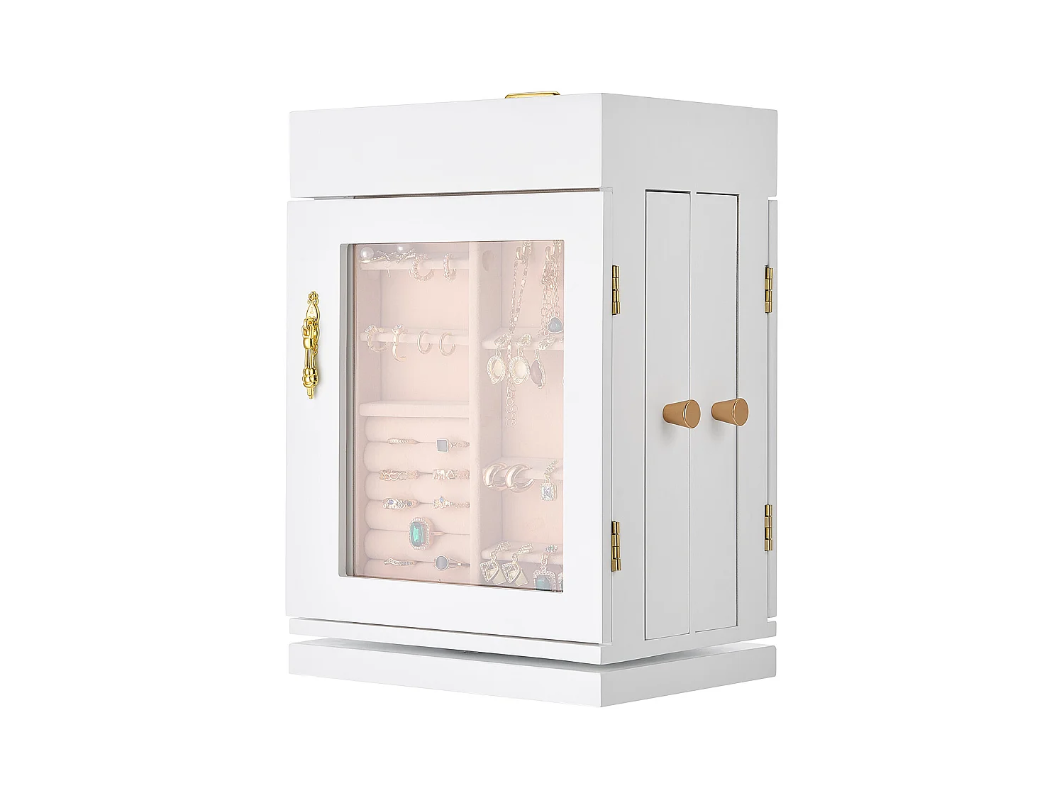 Boîte à Bijoux Rotative SucceBuy à 360°, avec Porte Magnétique, Fenêtre en Acrylique, 4 Crochets Intégrés de Colliers, Poignées Métal, Doublure en Flanelle Douce