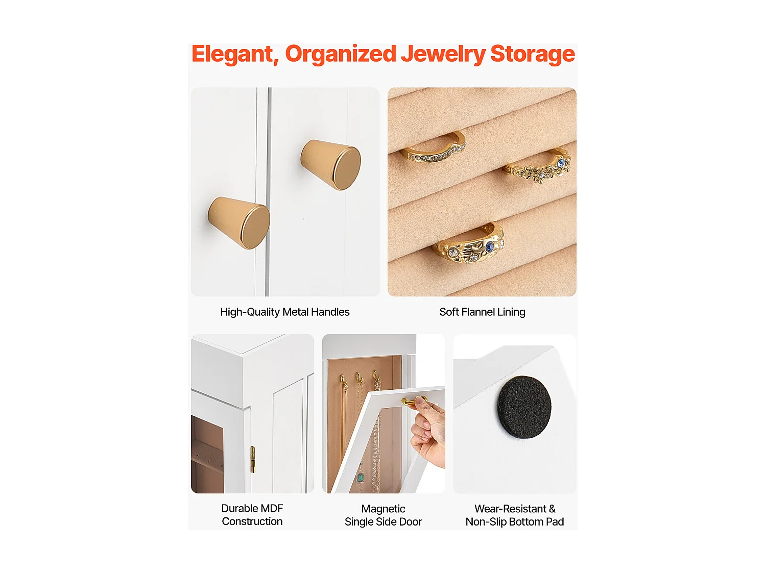 Boîte à Bijoux Rotative SucceBuy à 360°, avec Porte Magnétique, Fenêtre en Acrylique, 4 Crochets Intégrés de Colliers, Poignées Métal, Doublure en Flanelle Douce