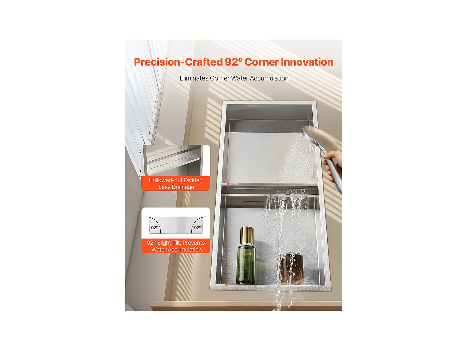 Niche Douche Encastrable SucceBuy, 10,2x33x63,5 cm, Niche Murale en Acier Inoxydable Double Niveau, Étagère de Salle de Bain Moderne Étanche, Argenté