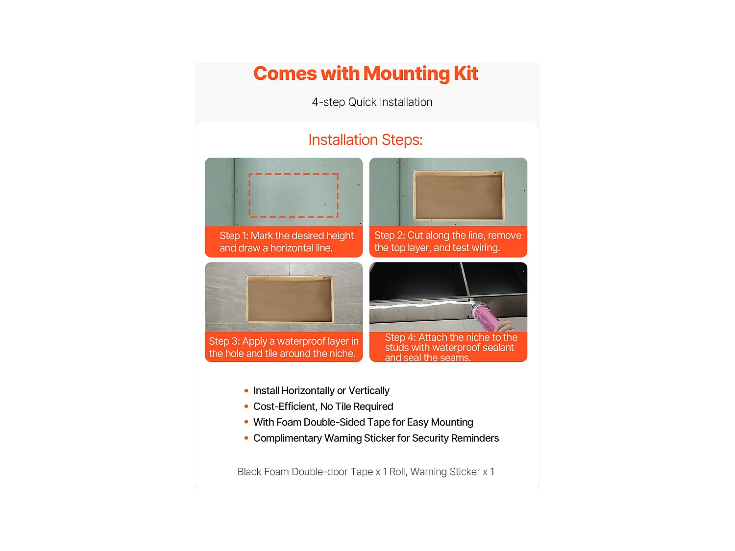 Niche Douche Encastrable SucceBuy, 10,2x33x63,5 cm, Niche Murale en Acier Inoxydable Double Niveau, Étagère de Salle de Bain Moderne Étanche, Argenté