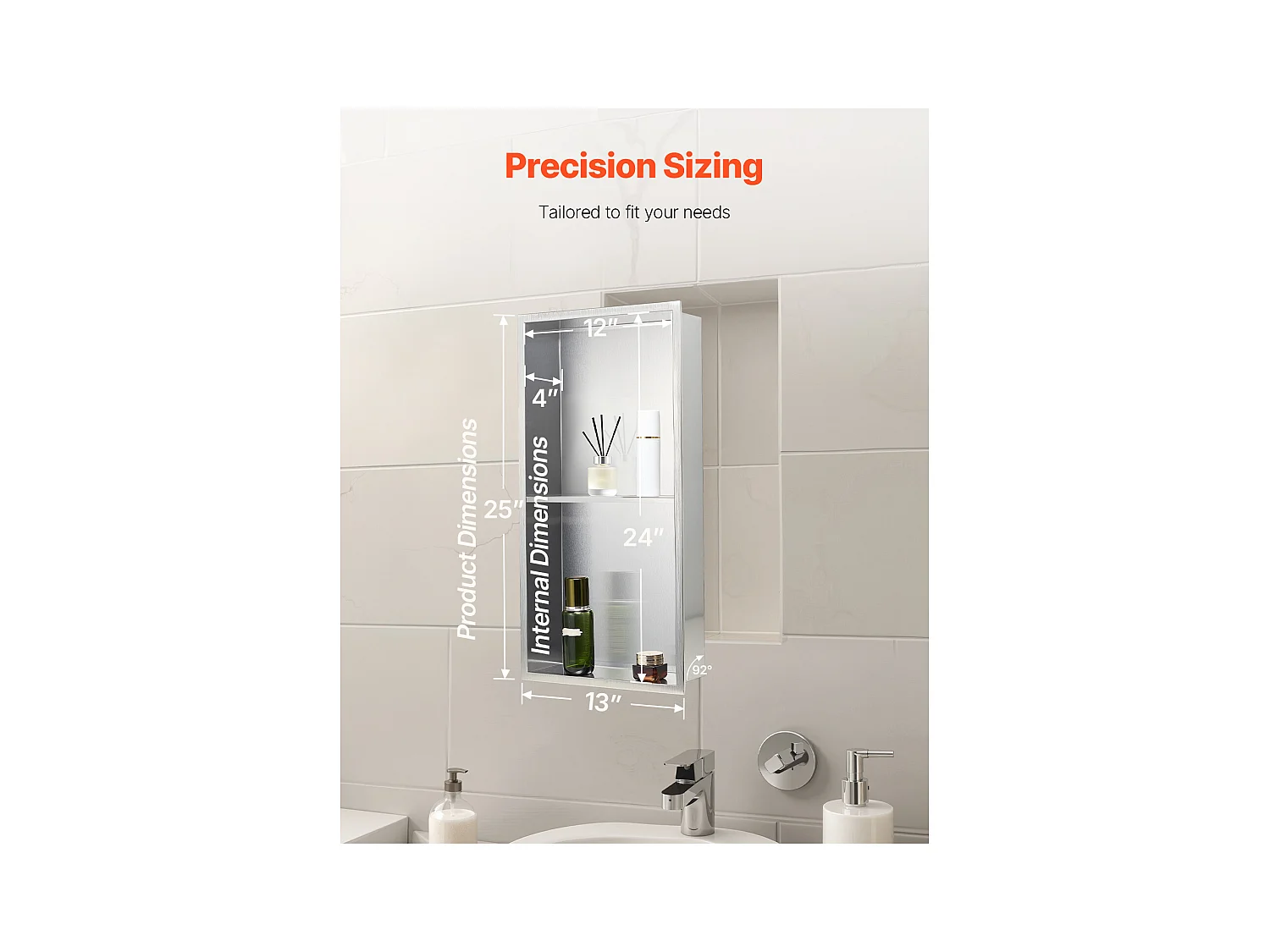 Niche Douche Encastrable SucceBuy, 10,2x33x63,5 cm, Niche Murale en Acier Inoxydable Double Niveau, Étagère de Salle de Bain Moderne Étanche, Argenté