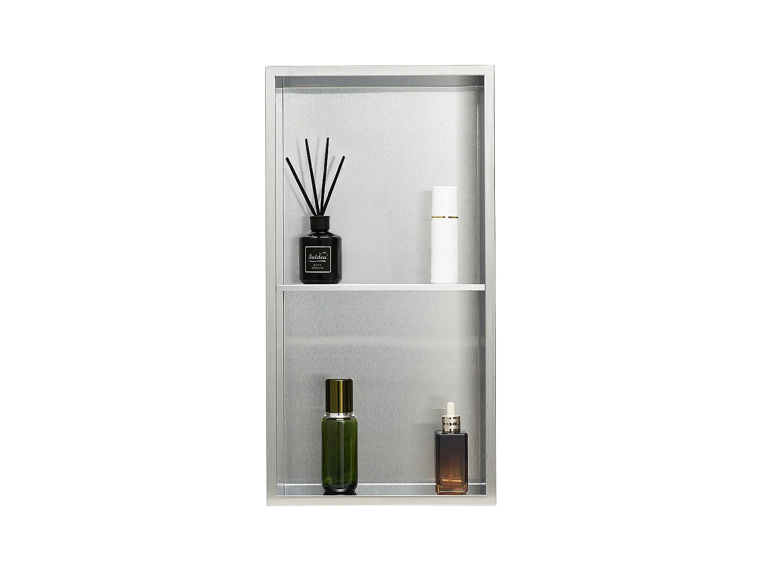Niche Douche Encastrable SucceBuy, 10,2x33x63,5 cm, Niche Murale en Acier Inoxydable Double Niveau, Étagère de Salle de Bain Moderne Étanche, Argenté