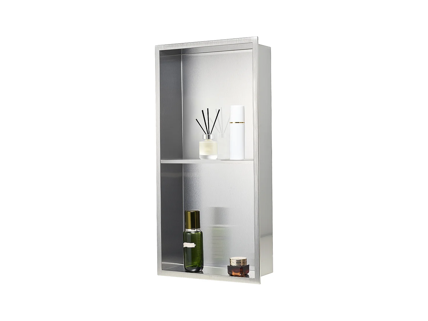 Niche Douche Encastrable SucceBuy, 10,2x33x63,5 cm, Niche Murale en Acier Inoxydable Double Niveau, Étagère de Salle de Bain Moderne Étanche, Argenté