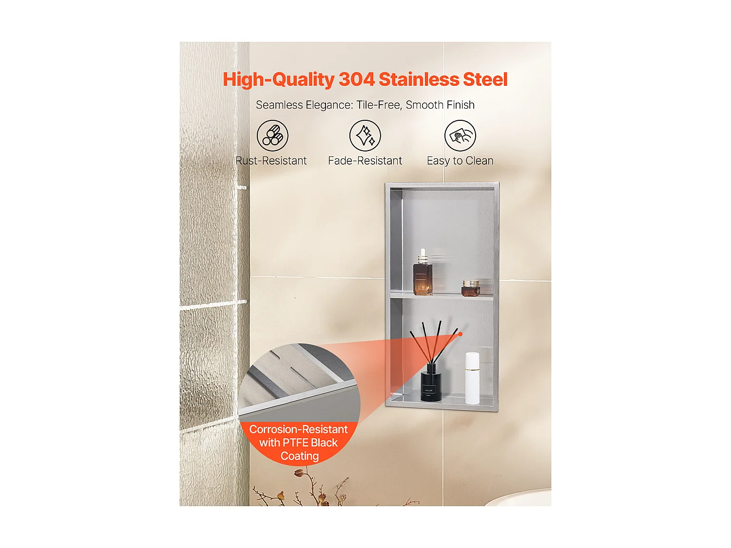 Niche Douche Encastrable SucceBuy, 10,2x33x63,5 cm, Niche Murale en Acier Inoxydable Double Niveau, Étagère de Salle de Bain Moderne Étanche, Argenté