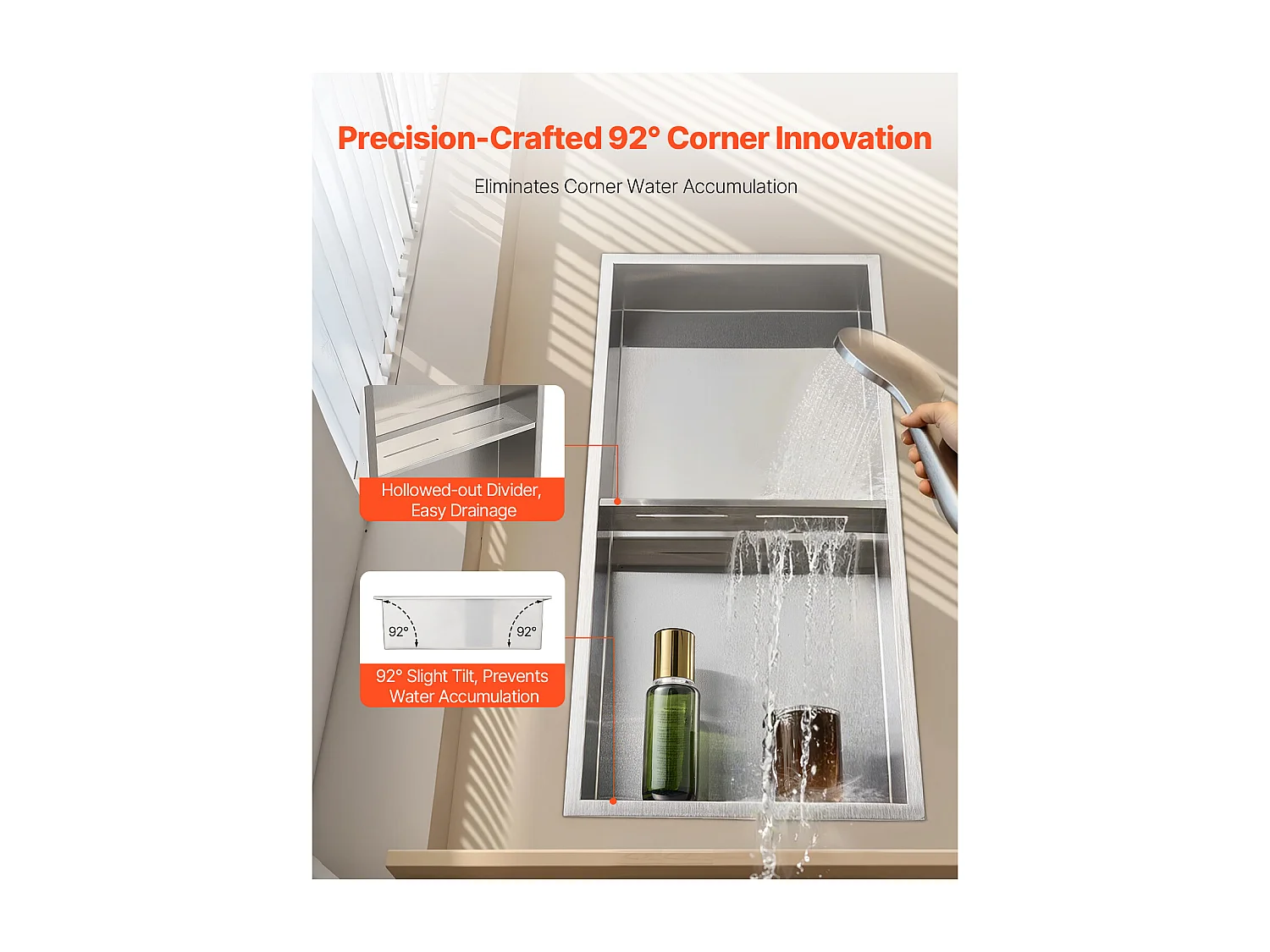 Niche Douche Encastrable SucceBuy, 10,2x33x63,5 cm, Niche Murale en Acier Inoxydable Double Niveau, Étagère de Salle de Bain Moderne Étanche, Argenté