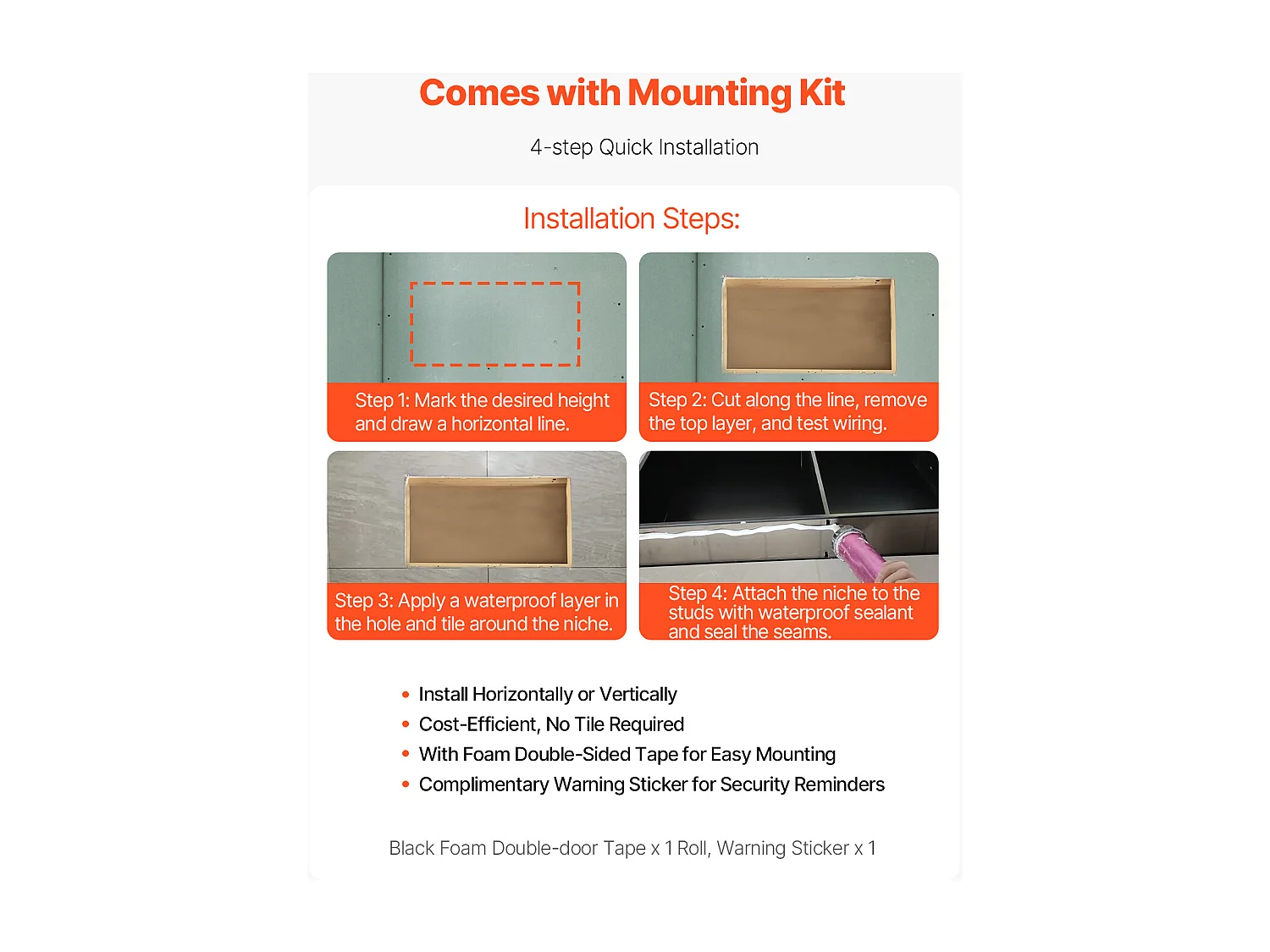 Niche Douche Encastrable SucceBuy, 10,2x33x63,5 cm, Niche Murale en Acier Inoxydable Double Niveau, Étagère de Salle de Bain Moderne Étanche, Argenté