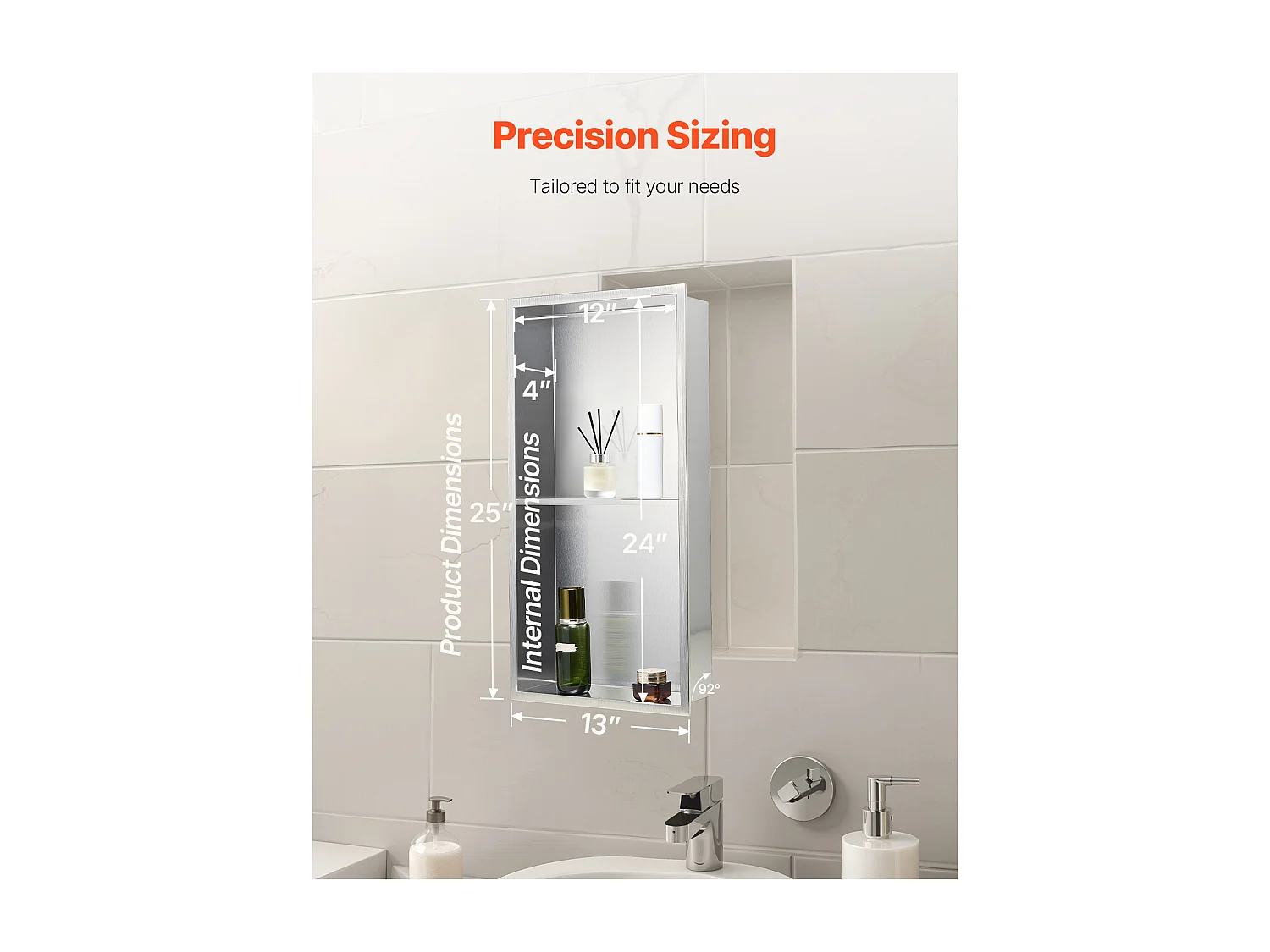 Niche Douche Encastrable SucceBuy, 10,2x33x63,5 cm, Niche Murale en Acier Inoxydable Double Niveau, Étagère de Salle de Bain Moderne Étanche, Argenté