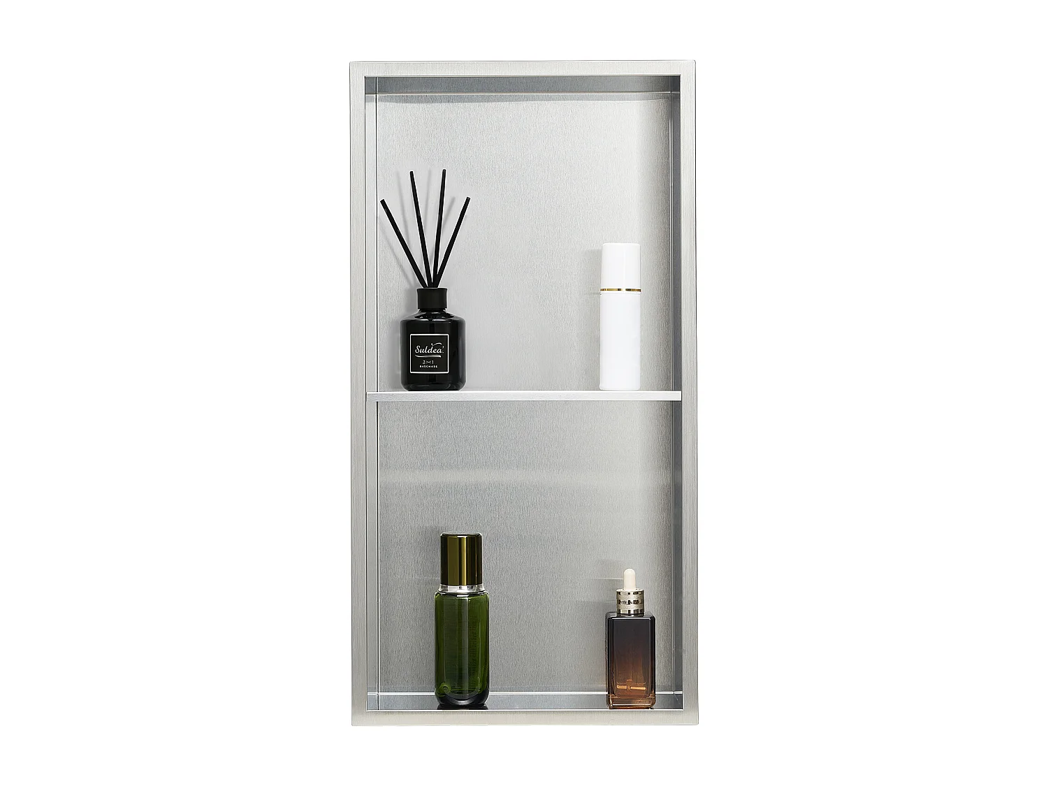 Niche Douche Encastrable SucceBuy, 10,2x33x63,5 cm, Niche Murale en Acier Inoxydable Double Niveau, Étagère de Salle de Bain Moderne Étanche, Argenté