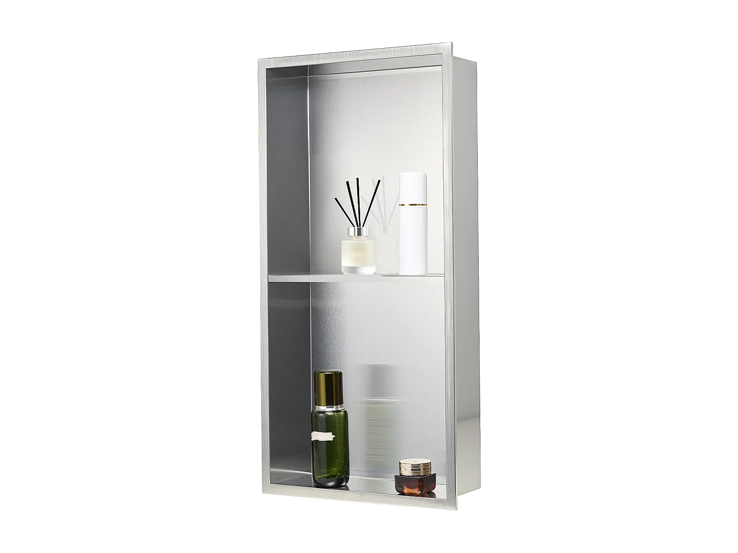 Niche Douche Encastrable SucceBuy, 10,2x33x63,5 cm, Niche Murale en Acier Inoxydable Double Niveau, Étagère de Salle de Bain Moderne Étanche, Argenté