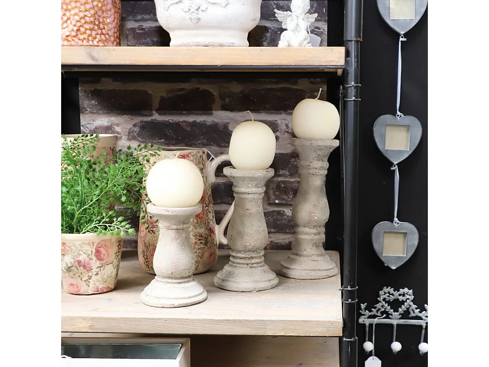 Bougeoir chandelier photophore ancien ciment vieilli gris marron 16cm