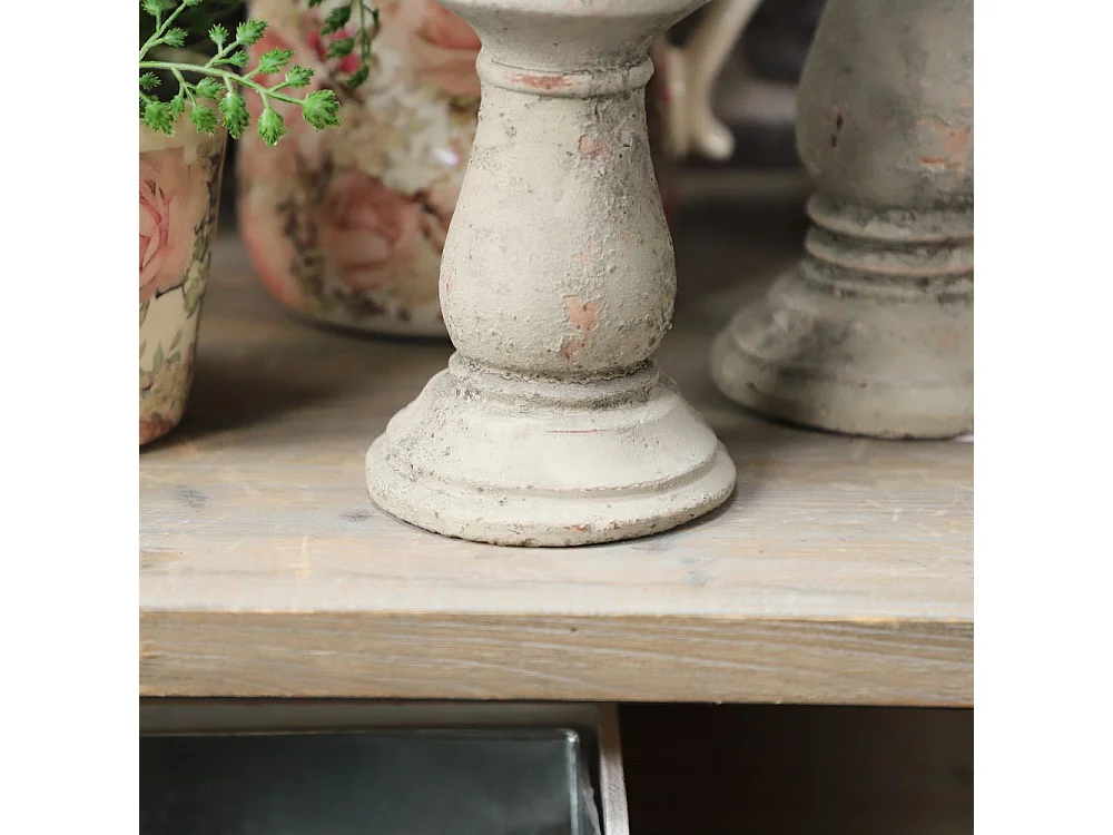 Bougeoir chandelier photophore ancien ciment vieilli gris marron 16cm