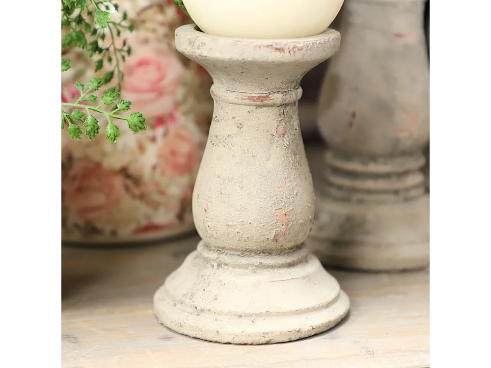 Bougeoir chandelier photophore ancien ciment vieilli gris marron 16cm