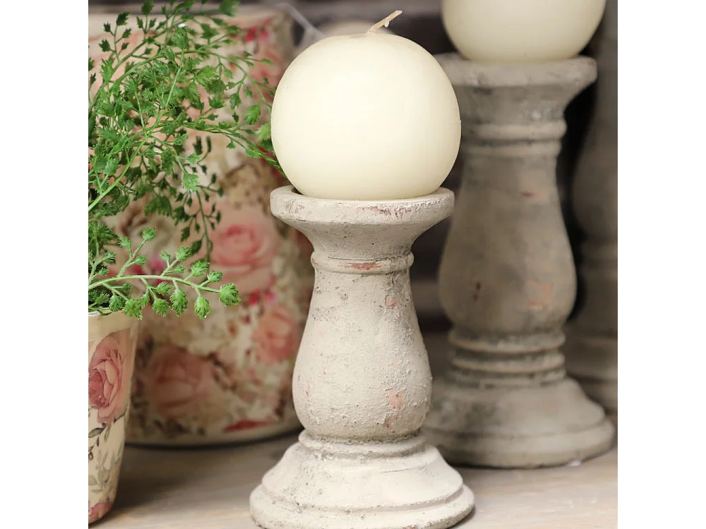 Bougeoir chandelier photophore ancien ciment vieilli gris marron 16cm