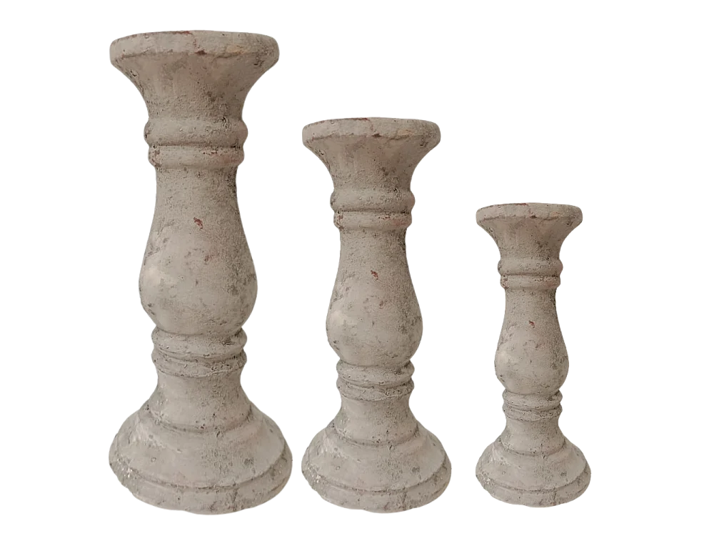 Bougeoir chandelier photophore ancien ciment vieilli gris marron 16cm