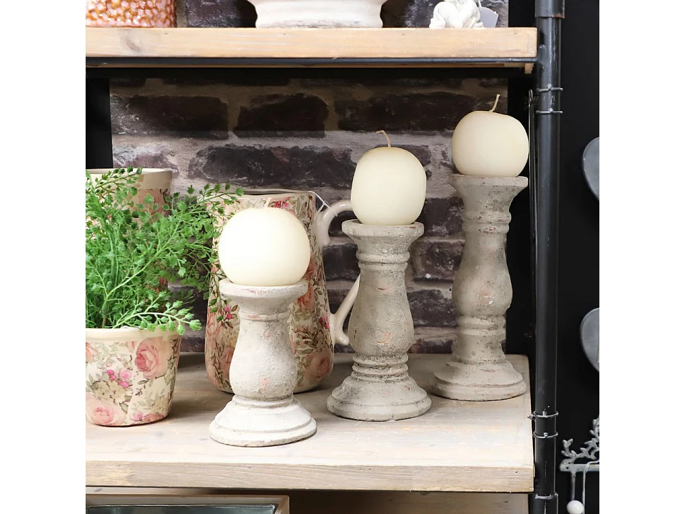 Bougeoir chandelier photophore ancien ciment vieilli gris marron 25cm