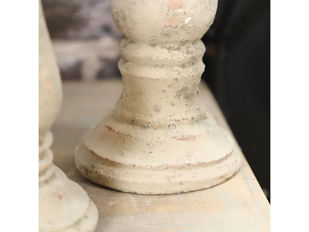 Bougeoir chandelier photophore ancien ciment vieilli gris marron 25cm