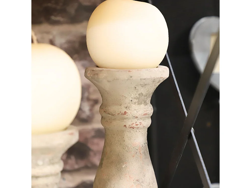 Bougeoir chandelier photophore ancien ciment vieilli gris marron 25cm