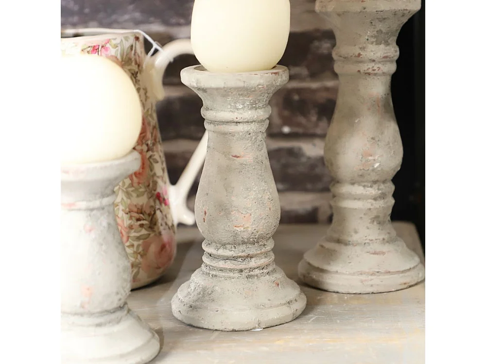 Bougeoir chandelier photophore ancien ciment vieilli gris marron 20cm