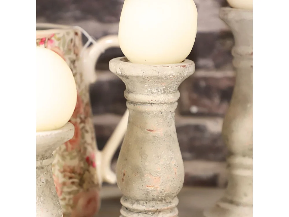 Bougeoir chandelier photophore ancien ciment vieilli gris marron 20cm