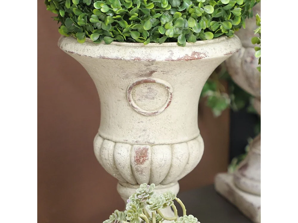 Vase médicis jardin vasque style pierre béton blanc motif vieilli 30cm