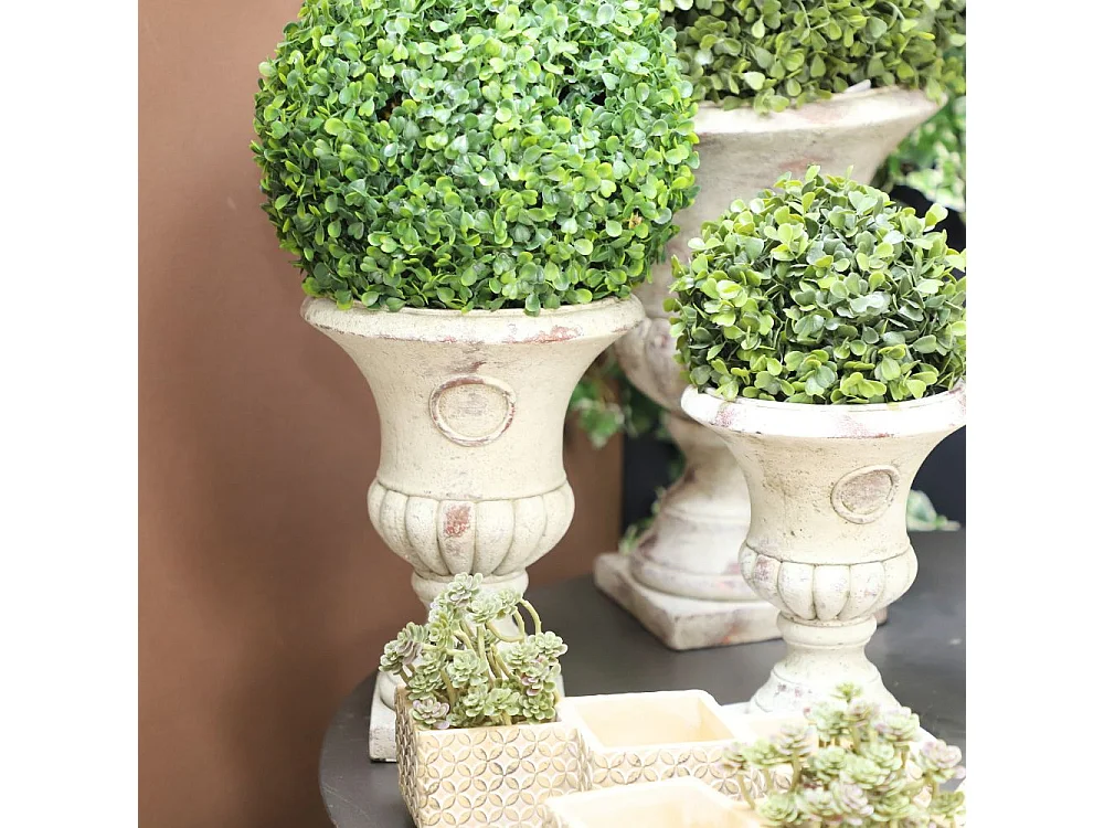 Vase médicis jardin vasque style pierre béton blanc motif vieilli 30cm