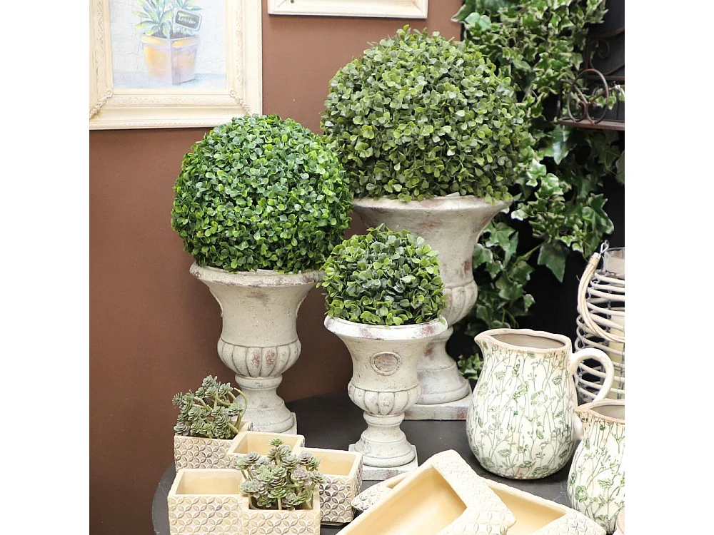 Vase médicis jardin vasque style pierre béton blanc motif vieilli 30cm