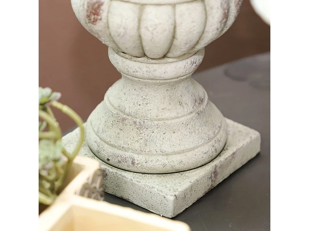 Vase médicis jardin vasque style pierre béton blanc motif vieilli 30cm