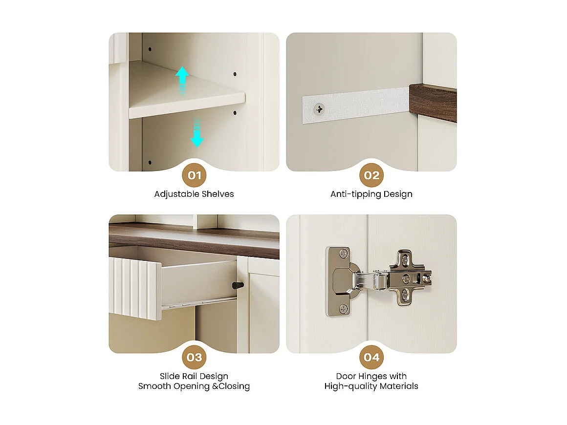 Penteadeira, Grande Espelho LED com Brilho Ajustável, 1 Gaveta e 2 Portas, 2 Tomadas AC e 2 Portas USB, Marrom Chocolate, 110x40x135cm