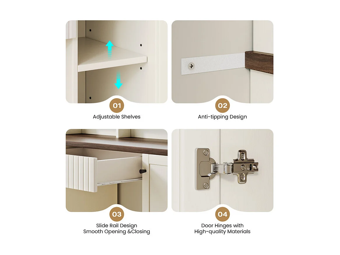 Kaptafel, Grote LED-spiegel met instelbare helderheid, 1 La en 2 Deuren, 2 AC-stopcontacten en 2 USB-poorten, Chocoladebruin, 110x40x135cm
