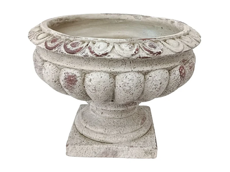 Vase médicis jardin vasque style pierre béton blanc motif vieilli 22cm