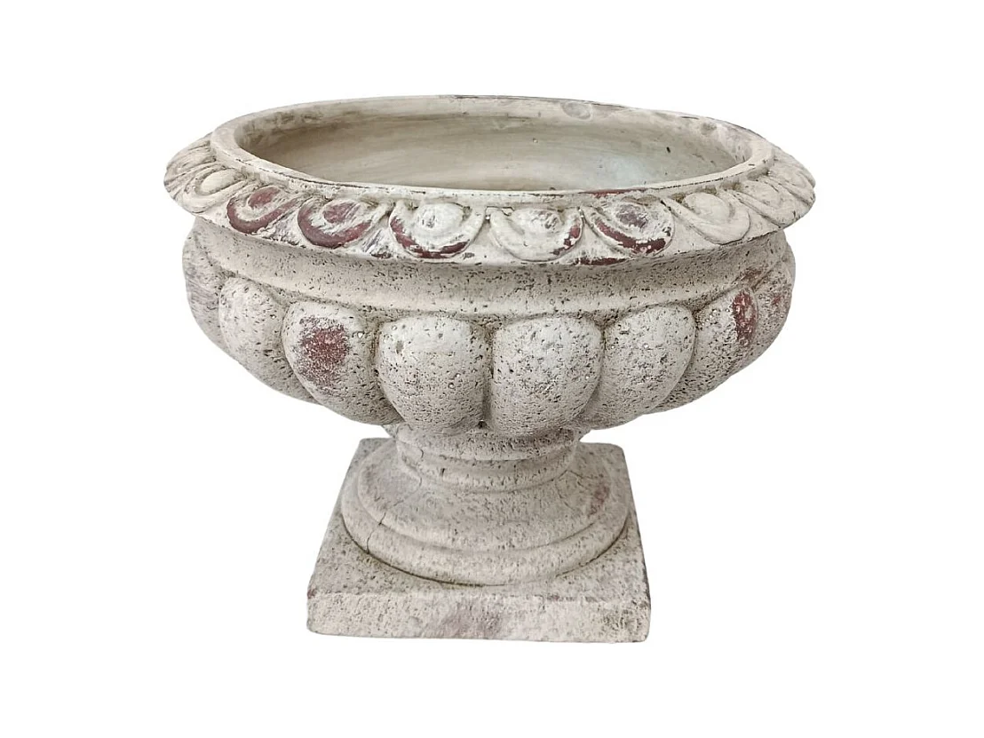 Vase médicis jardin vasque style pierre béton blanc motif vieilli 22cm