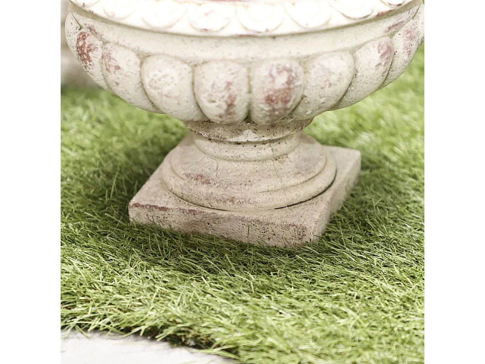 Vase médicis jardin vasque style pierre béton blanc motif vieilli 22cm