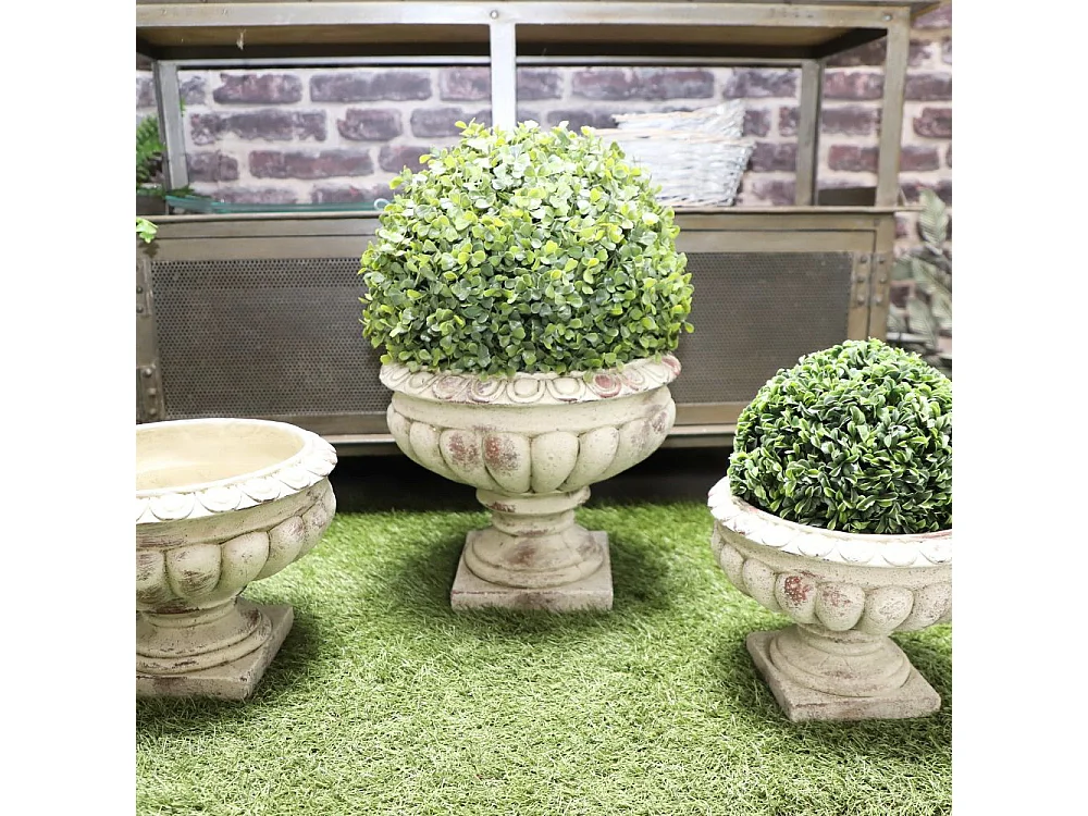 Vase médicis jardin vasque style pierre béton blanc motif vieilli 22cm