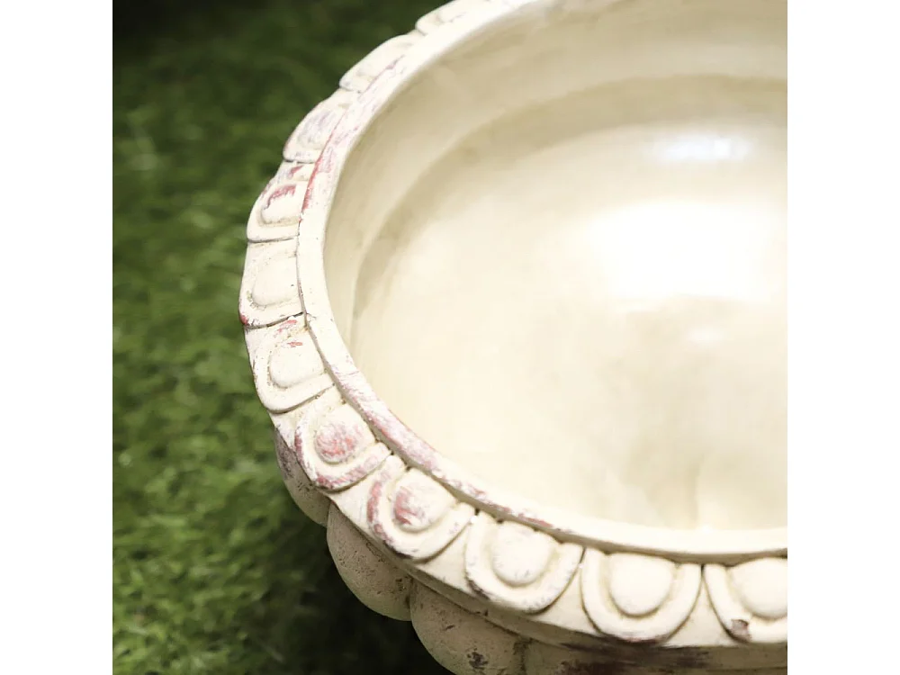 Vase médicis jardin vasque style pierre béton blanc motif vieilli 22cm