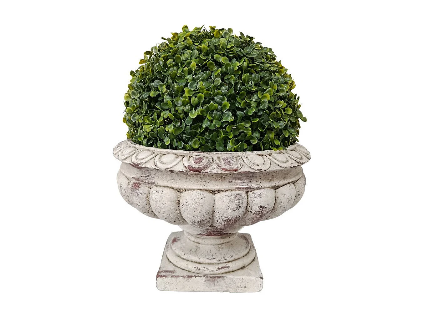 Vase médicis jardin vasque style pierre béton blanc motif vieilli 22cm