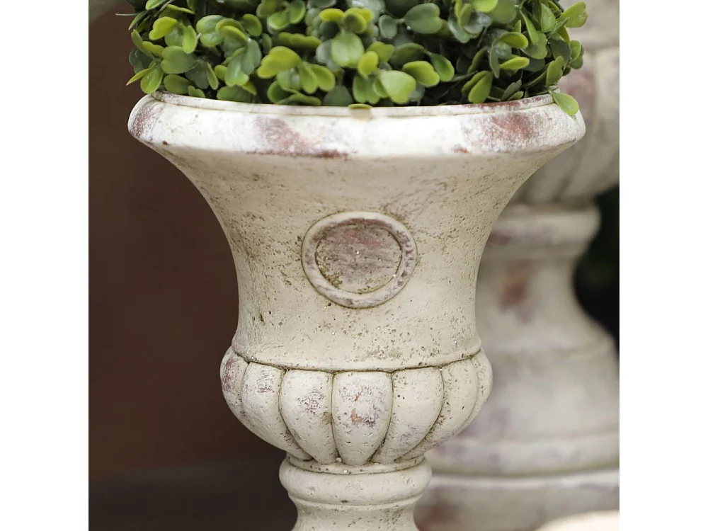 Vase médicis jardin vasque style pierre béton blanc motif vieilli 24cm