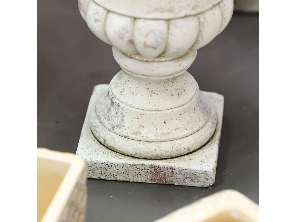 Vase médicis jardin vasque style pierre béton blanc motif vieilli 24cm