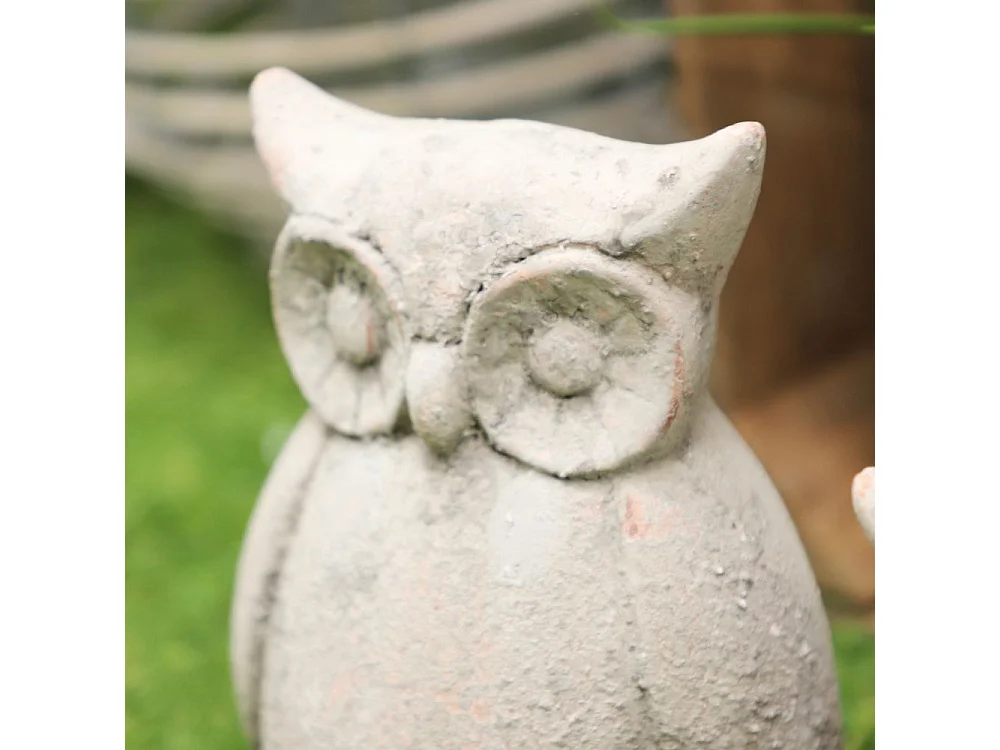 Statuette statue décorative jardin hibou ciment gris vieilli 19cm