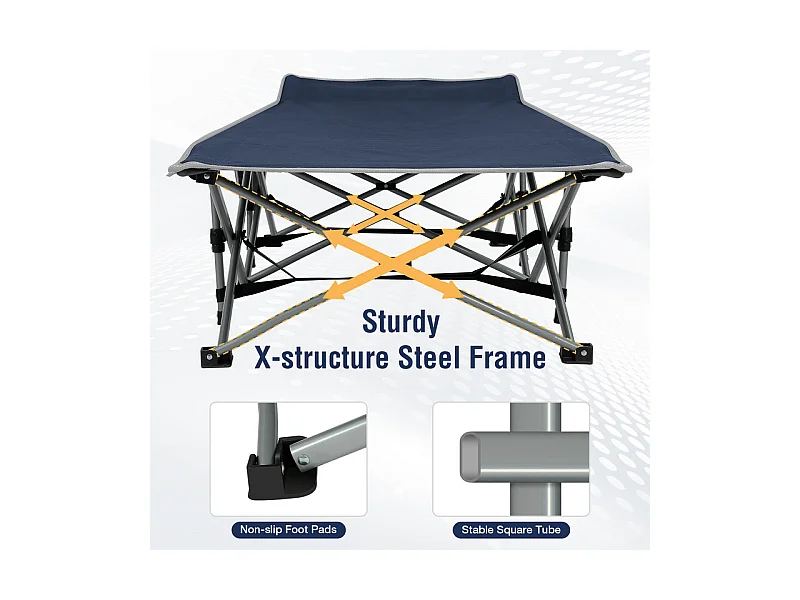 Lit de Camping Pliable en Toile Oxford à Double Couche, avec poche latérale et sac de transport, charge max 300kg, Bleu, 190x72x35cm