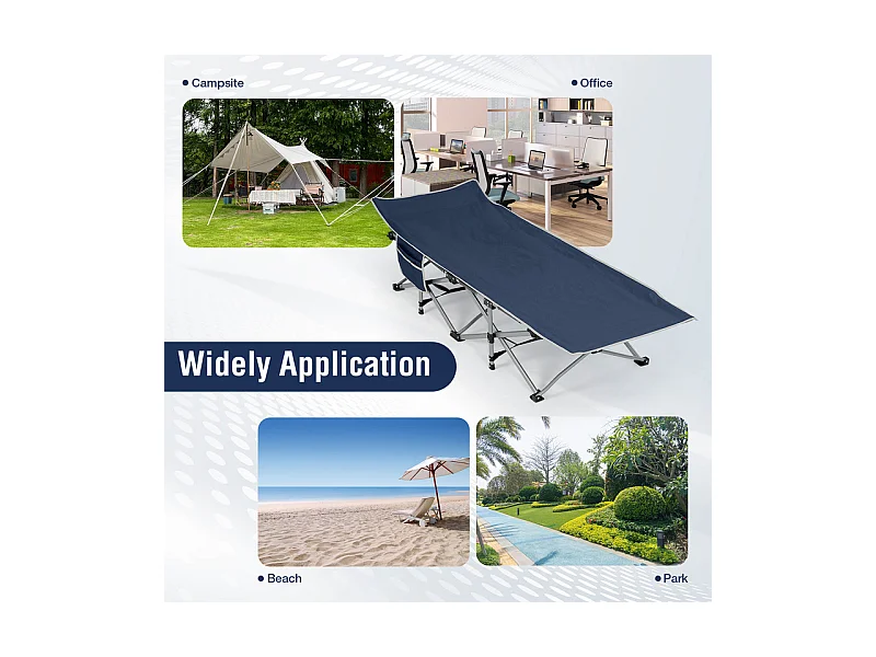 Lit de Camping Pliable en Toile Oxford à Double Couche, avec poche latérale et sac de transport, charge max 300kg, Bleu, 190x72x35cm