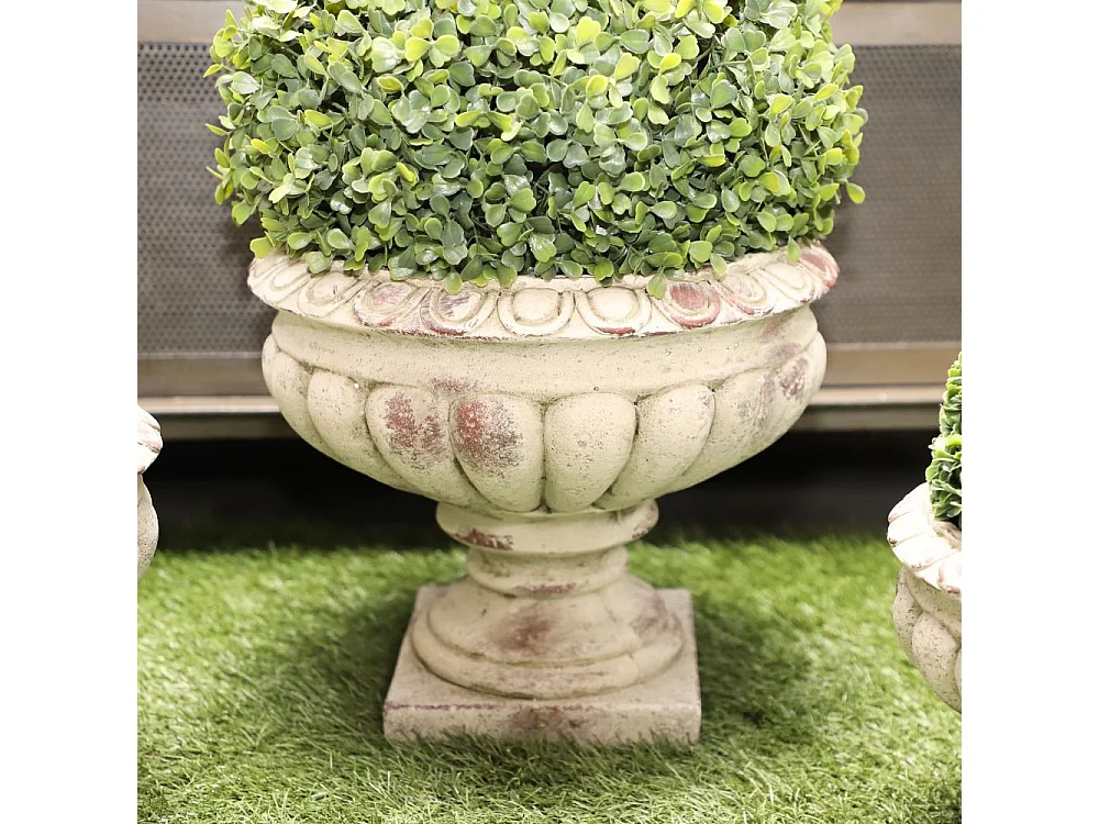 Vase médicis jardin vasque style pierre béton blanc motif vieilli 30cm