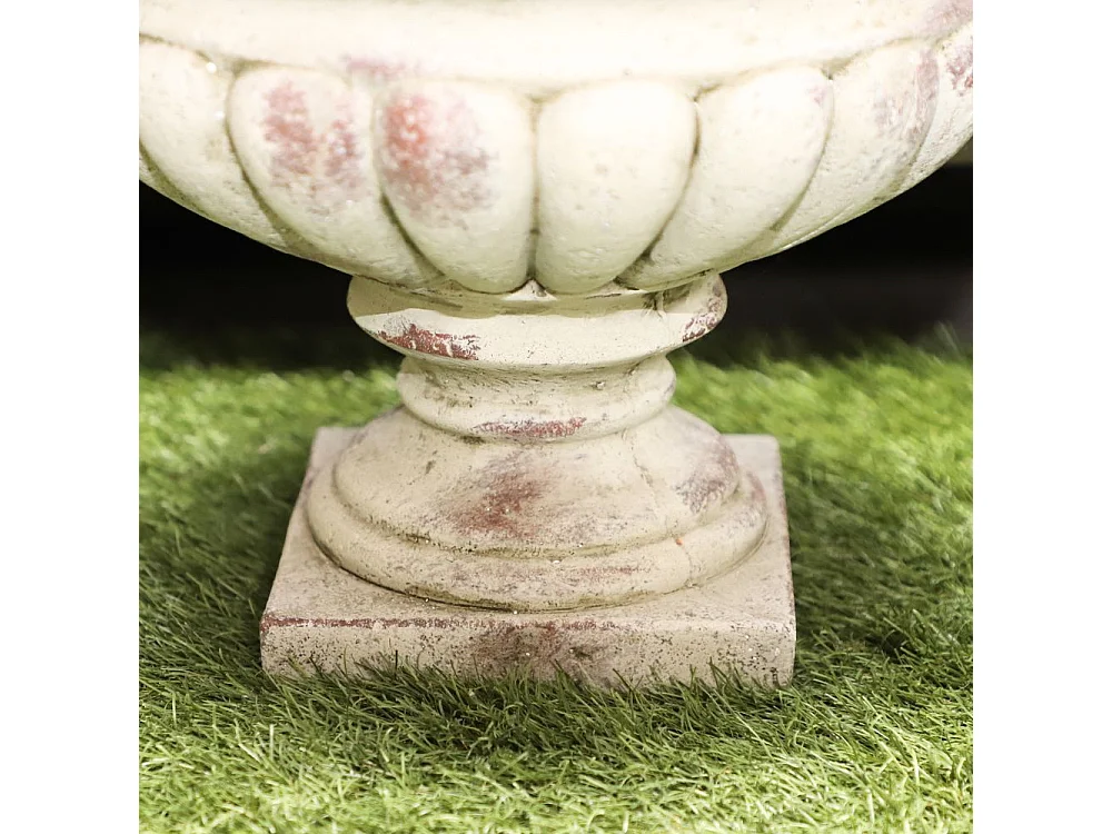 Vase médicis jardin vasque style pierre béton blanc motif vieilli 30cm