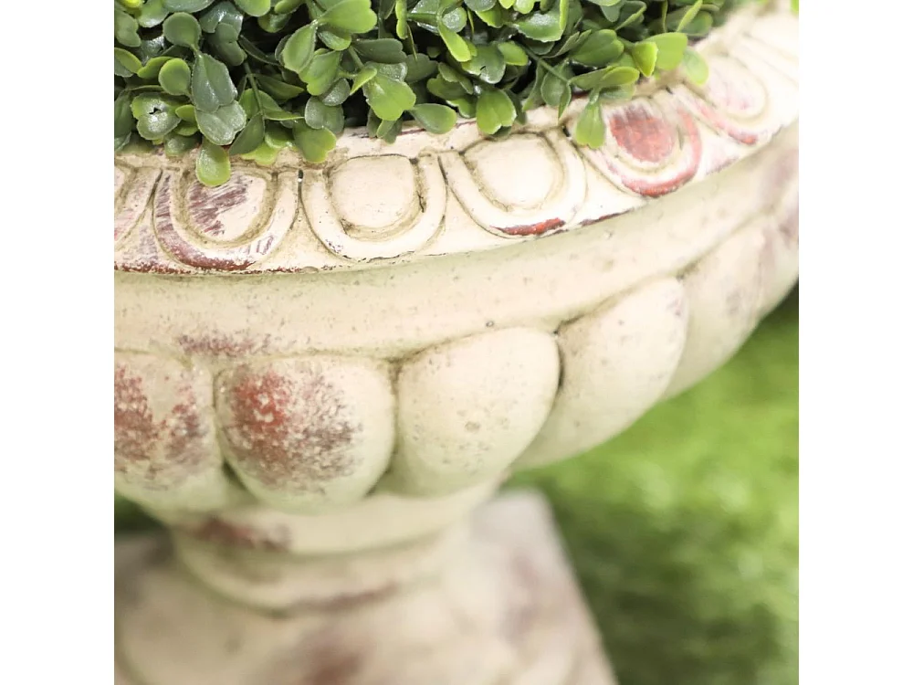 Vase médicis jardin vasque style pierre béton blanc motif vieilli 30cm