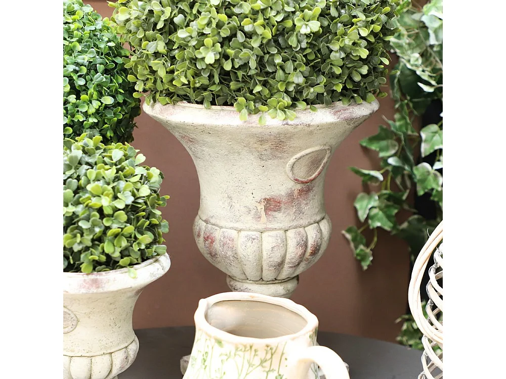 Vase médicis jardin vasque style pierre béton blanc motif vieilli 40cm