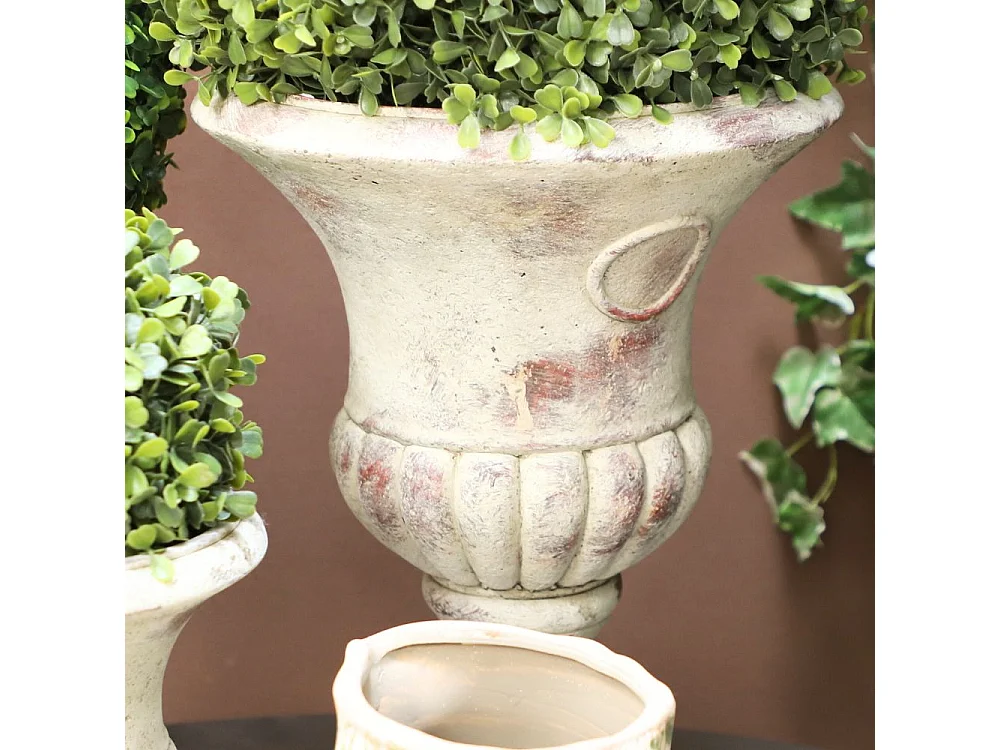 Vase médicis jardin vasque style pierre béton blanc motif vieilli 40cm