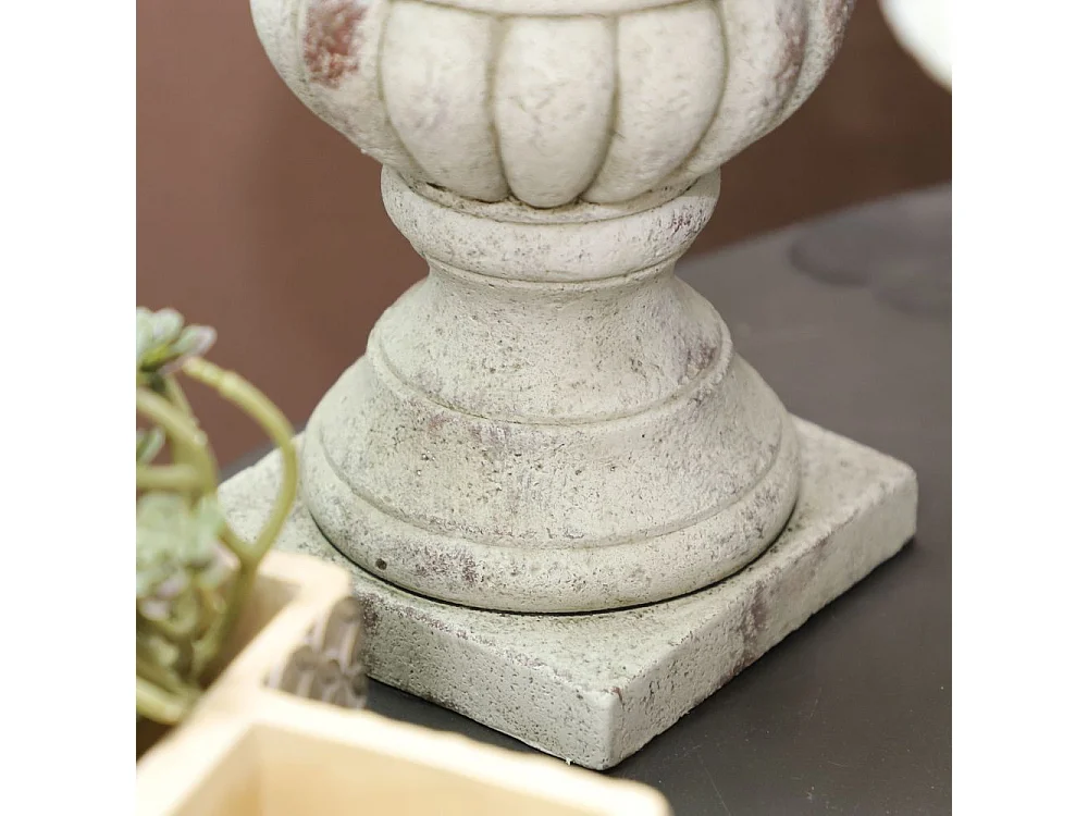 Vase médicis jardin vasque style pierre béton blanc motif vieilli 40cm