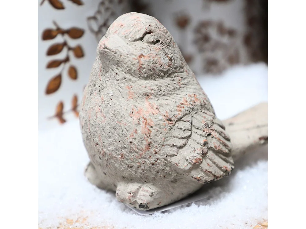 Statue statuette sculpture pierre oiseau déco jardin béton gris 14cm