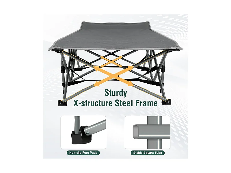 Lit de Camping Pliable en Toile Oxford à Double Couche, avec poche latérale et sac de transport, charge max 300kg, Gris, 190x72x35cm